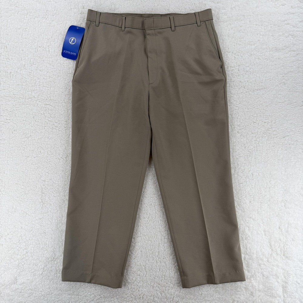 Vintage Levis Action Slacks Mens 38x27 Khaki Dress Pants Flat Front Beige NWT